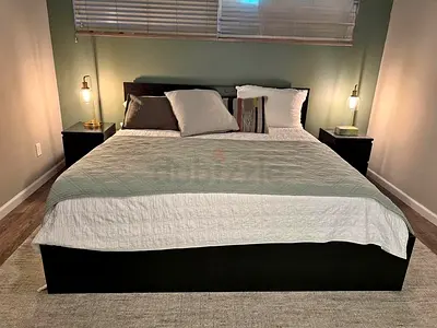 Ikea King black Malm bed frame with Ikea mattress