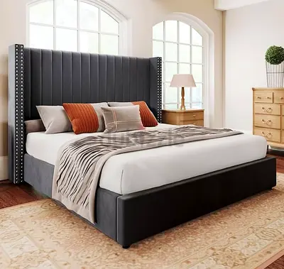 Elegant and Comfortable King-Size Bed with Stylish Headboard
