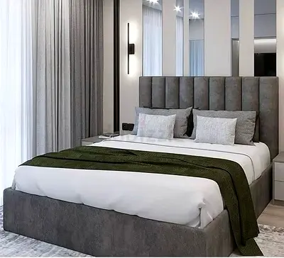 Modern Gray Upholstered King Size Bed