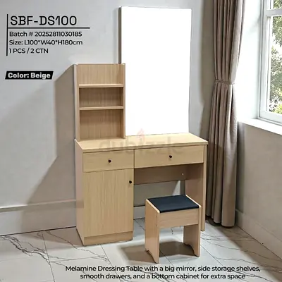 Stylish Melamine Dressing Table with Mirror  Storage Shelves