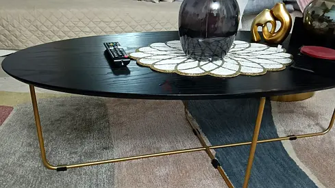 premium COFFE TABLE - HIGH Quality wood top with golden frame