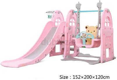 Fun Pink Slide baskit Ball and Swing Playset for Kids