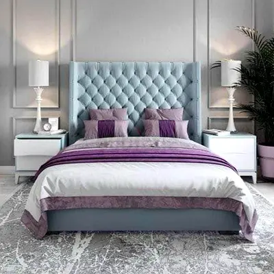 Stylish Blue Bed Set with Modern Headboard
