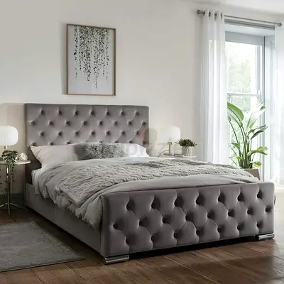 Stylish Grey Upholstered Bed Frame
