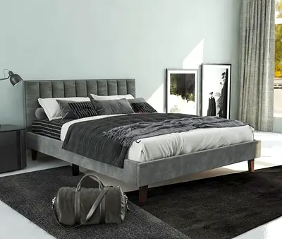 Grey Velvet King Size Bed Frame