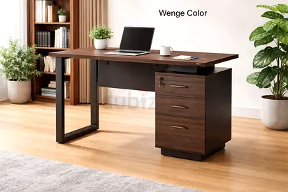 Modern Wenge Office Desk - Office Workstation Desk with Lockable Drawers