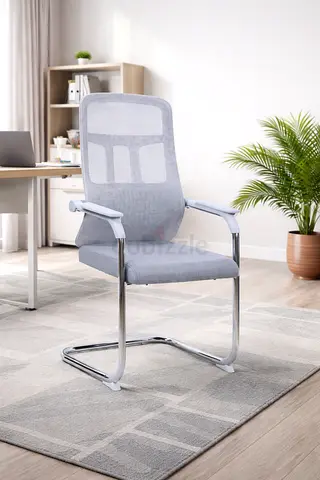 Modern Grey Mesh Visitor Chair with Cushioned Seat  Padded Armrest For Office Use