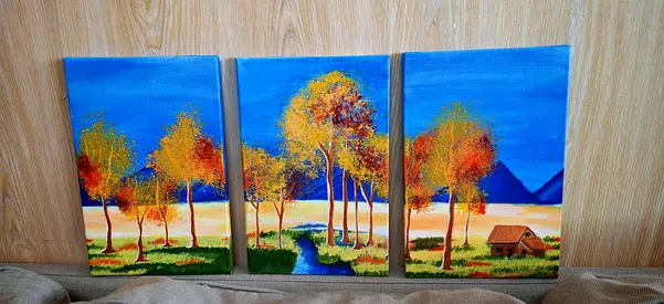 Vibrant Nature Triptych Painting