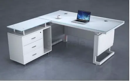 Sleek Modern White Office Desk with Glass Top