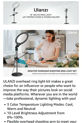 Ulanzi 10 Selfie Ring Light with Tripod Stand and Phone Holder