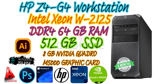 8GB NVIDIA M5000 GRAPHIC-64GB RAM-HP Z4-G4 Workstation-4.0 GHZ Intel Xeon W-2125-512 GB SSD-WIN 11