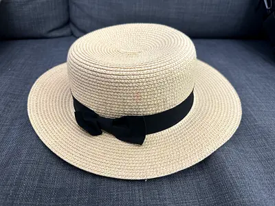 Straw Hat with Black Ribbon