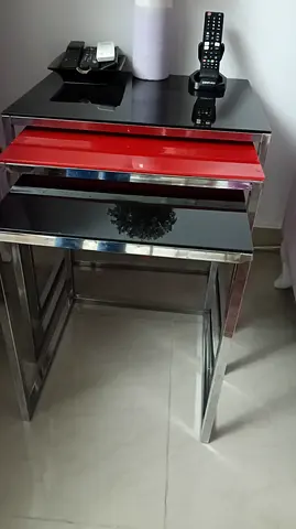 set of 3 tables - SS frame with Glass top