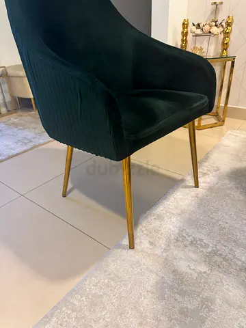 Elegant Green Velvet Chair with Gold Legs - 8 pieces, Chairs only