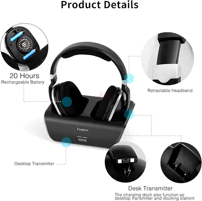 Fastpow Wireless Headphones with Docking Station