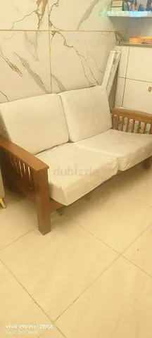 Cozy Wooden 2-Seater Sofa with Cushions