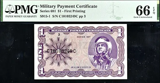 USA, $1 Military Payment Certificate (In Banknote Style), 1969-1970 / Gem UNC