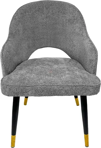 Brand New Modern Dining Chair Fabric Rounded Armrests Curved Open Backrest Black Metal Legs