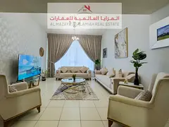 Monthly rent - One bedroom, living room, and two bathrooms fully furnished apartment in Al Nakheel 1