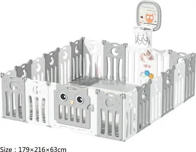 Safe Fence and Fun Baby Playpen with Basketball Hoop