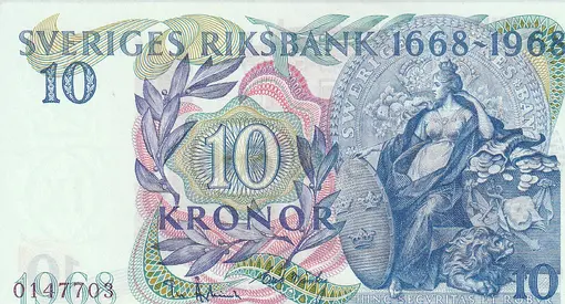 SWEDEN 10 KRONOR COMMEMORATIVE BANKNOTE 1968