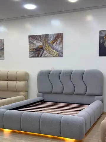 Stylish Modern Upholstered Bed with LED Lighting