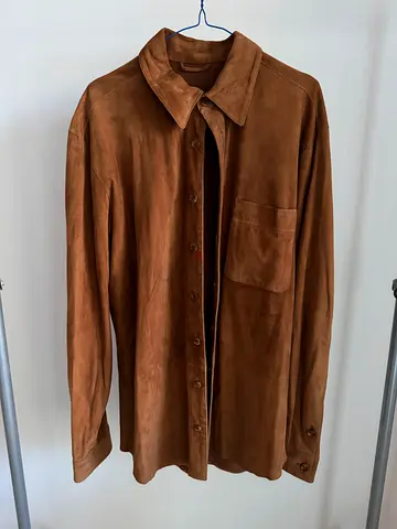 Salfra for Bernabei Italian Brown Natural Suede Leather Overshirt Size M