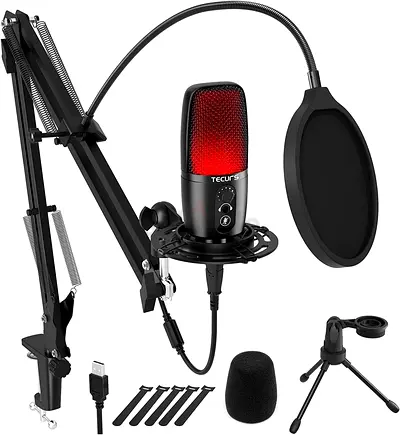 Condenser USB Microphone, PC Microphone Kit with Adjustable Boom Arm, Gaming Mic