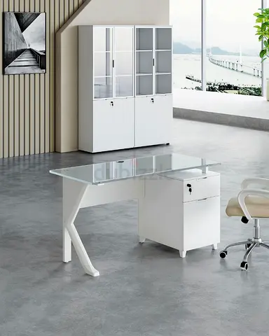 Modern Glass Office Desk with Drawer