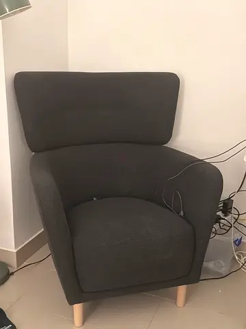 OSKARSHAMN  Wing chair with footstool, Gunnared black/grey  Stylish Black Accent Chair with Ottoman