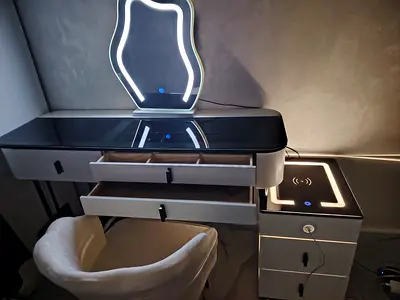 Modern Dressing Table with LED Mirror and Nightstand
