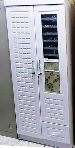 White Two-Door Cabinet with Glass Panel