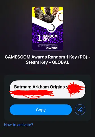 GAMESCOM Awards Random 1 Key (PC) - (Batman: Arkham Origins video game for steam)