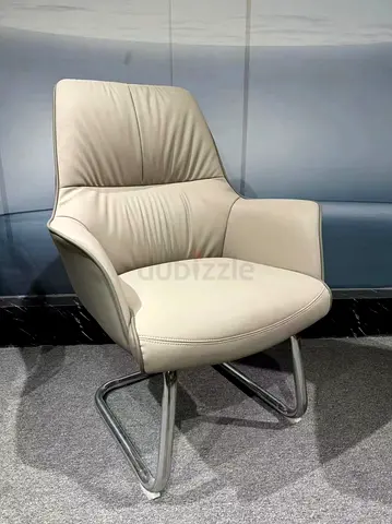 Elegant Modern Dining Chair in Cream Leather