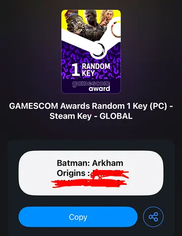 Gamescom Awards Random 1 Key (PC) - Steam Key (Batman Arkham origins game key for steam)