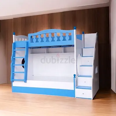 Stylish Blue and White Bunk Bed for Kids