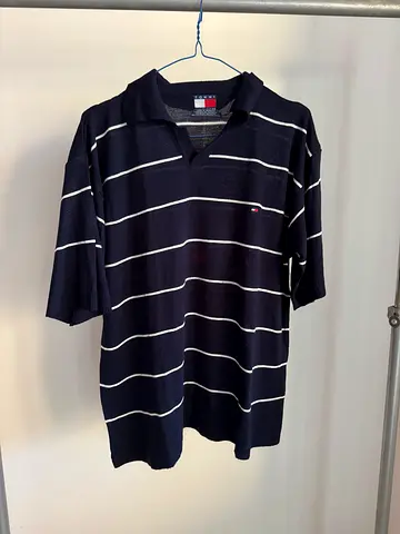 Tommy Hilfiger Mens Navy Blue White Stripe Short Sleeve Polo  Size M