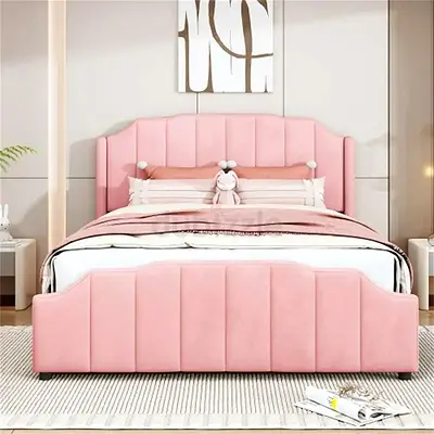 Elegant Pink Upholstered King Size Bed