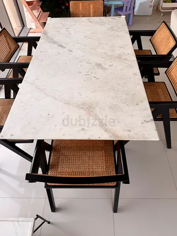 6 seater Marble white  wood dining table