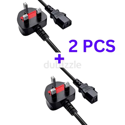 2 PCS UK 3 Pin Power Cable with Fuse – IEC C13 Desktop Cord for PC, TV, Monitor, Printer