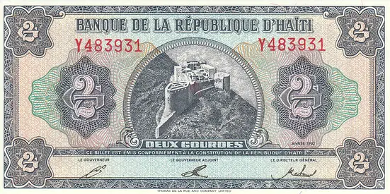 HAITI 2 GOURDES BANKNOTE 1992
