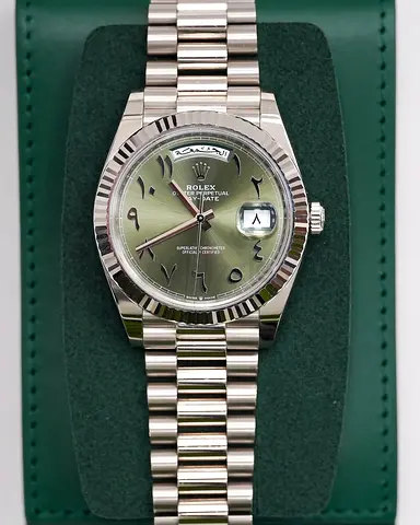 Authentic Rolex Day-Date with Unique Green Arabic Dial