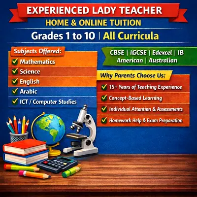 Math| Science| English|Arabic | ICT | Home Tuition Available – Online - Grades 1 to 10