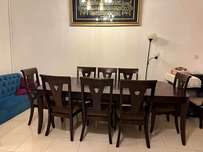 Elegant Wooden Dining Set with Eight Chairs
