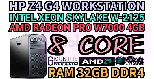 HP Z4 G4 WORKSTATION 8 CORE INTEL XEON W-2125 RAM 32GB DDR4 AMD RADEON W7000 4GB DDR5