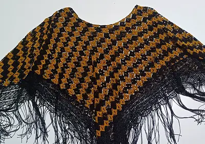 Stunning Black and Gold Poncho with Fringe