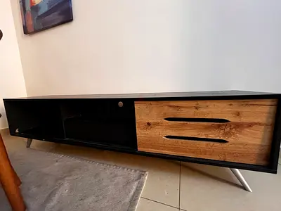Modern Black and Wood TV Stand