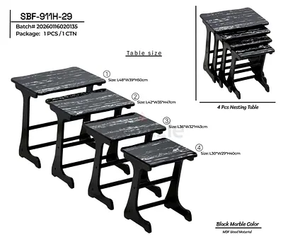 Stylish Black Marble Nesting Tables Set