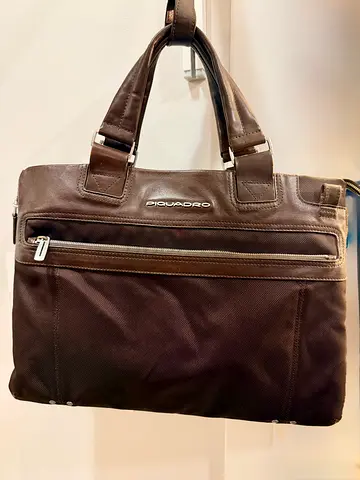 Piquadro Brown Leather Briefcase with a Shoulder Strap