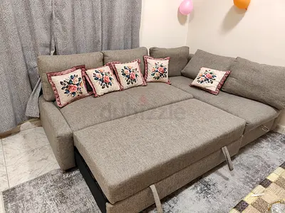 Comfortable L-shaped Sofa with Chic Cushions sofa cum bed with storage family use only new condition